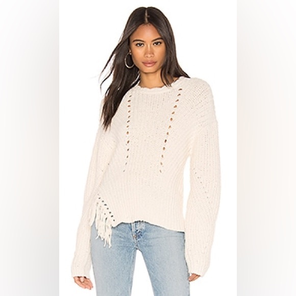 NWT $328 Joie Taelar Sweater Women’s Sz S Cream Open Knit Tassle Fringe Detail - Picture 2 of 6